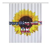 Bath CurtainRideau Opaque pour Douche /Baignoire, Polyester Everything Will Be OK Sunflower American Flag Imperméable avec Crochets Et Oeillets , Résistant À La Chaleur