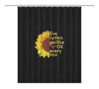 Bath CurtainRideau Opaque Pour Douche /Baignoire, Polyester Everything Will Be OK Sunflower Bee Black Imperméable Avec Crochets Et Oeillets , Résistant À La Chaleur
