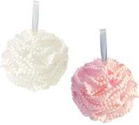 Bath Sponge,2 Pack Shower Sponge,Lace Sponge With Balls,Pretty Bath Sponge,Bath Flower With Ribbon,Sensitive Skin,White And Pink Sponge