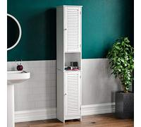Bath Vida Liano Armoire de Salle de Bain avec Portes à Volets et Armoire de Rangement sur Pied Blanc