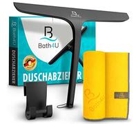 Bath4U,Extracteur de douche noir,Extracteur de douche avec chiffon en microfibre inclus,Raclette de vitre avec support, carrelage de douche,Extracteur de paroi de douche extra large 27.5 cm