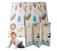 BATHBY Tapis de bébé pliable, extra large 200 x 180 cm, imperméable, rembourré de 1 cm, réversible, design éducatif avec chiffres et alphabet pour ramper et jouer (forêt/pandas)