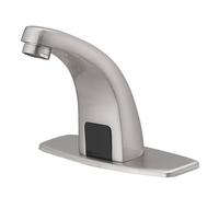Bathfinesse Robinet de salle de bain sans contact, robinet d'évier commercial à détecteur de mouvement, alimenté par batterie ou enfichable, contrôle du mélangeur chaud et froid, nickel brossé
