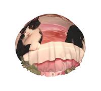 Bathing Cat Bonnet de douche imperméable double couche pour homme et femme - Protection des cheveux pour le bain, masques faciaux, spa