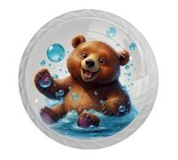 Bathing Little Brown Bear Lot de 4 boutons d'armoire de cuisine blancs pour commode, coiffeuse, table de chevet, armoire