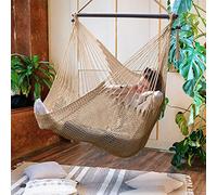 Bathonly Caribbean Siège Suspendu Chaise Hamac Pivotante avec Barre D'écartement, Grande Chaise Hamac, Chaise Suspendue en Corde Artisanale pour Extérieur, Intérieur, Capacité de 150 Kg, Jaune Marron