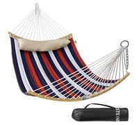 Bathonly Hamac Double, Hamac 2 Personnes en Tissu Matelassé De 335 cm pour l'Extérieur avec Oreiller, Barre d'écartement Incurvée Pliable, Chaînes, Sac de Transport, Capacité de 204 Kg, Trinidad Red