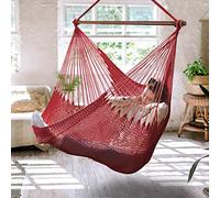 Bathonly Siège Suspendu Chaise Un Caraïbe avec Barre en Métal Amovible, Grande Hamac Chaise Pivotante, Chaise Suspendue en Corde XL pour Extérieur Et Intérieur, Capacité de 150 Kg, Rouge