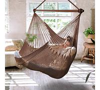 Bathonly Siège Suspendu Chaise Un Caraïbe avec Barre en Métal Amovible, Grande Hamac Chaise Pivotante, Chaise Suspendue en Corde XL pour Extérieur Et Intérieur, Capacité de 150 Kg, Marron