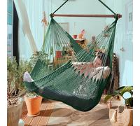 Bathonly Siège Suspendu Chaise Un Caraïbe avec Barre en Métal Amovible, Grande Hamac Chaise Pivotante, Chaise Suspendue en Corde XL pour Extérieur Et Intérieur, Capacité de 150 Kg, Vert