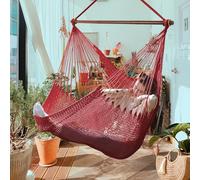 Bathonly Siège Suspendu Chaise Un Caraïbe avec Barre en Métal Amovible, Grande Hamac Chaise Pivotante, Chaise Suspendue en Corde XL pour Extérieur Et Intérieur, Capacité de 150 Kg, Rouge