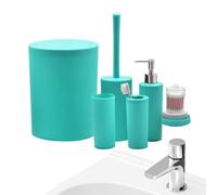 Bathroom Accessories Set - 7 Piece Compact Shower Storage Kit | Toothbrush Holder, Soap Dispenser | Space Saving Bath Organizer for Home Restroom Hotel Countertop Travel Vacation Outdoor Ho