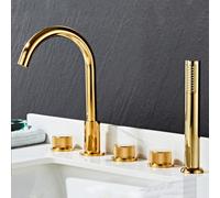 Bathroom Basin Mixer Tap à 5 trous Tap de bain Set Chrome Bath Baign Batch Tap avec douche 360 Tap pivotant Tête de salle de bain Mixer Savel Tap Double Lever-B-B LWX