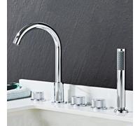 Bathroom Basin Mixer Tap à 5 trous Tap de bain Set Chrome Bath Baign Batch Tap avec douche 360 Tap pivotant Tête de salle de bain Mixer Savel Tap Double Lever-B-B LWX