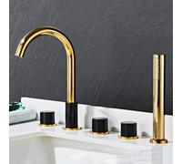 Bathroom Basin Mixer Tap à 5 trous Tap de bain Set Chrome Bath Baign Batch Tap avec douche 360 Tap pivotant Tête de salle de bain Mixer Savel Tap Double Lever-B-B LWX
