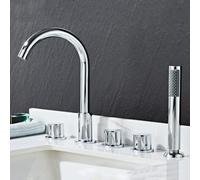Bathroom Basin Mixer Tap à 5 trous Tap de bain Set Chrome Bath Baign Batch Tap avec douche 360 Tap pivotant Tête de salle de bain Mixer Savel Tap Double Lever-B-B LWX