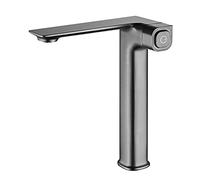 Bathroom Faucet, Temperature Memory Sink Faucet with Push Button Switch, Single Handle Hot and Cold Basin Mixer Tap, Solid Brass Creative Lavatory Vanity Faucet,Silver,Short (Gray Short)