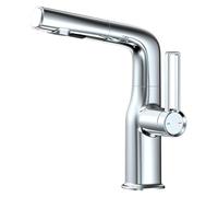 Bathroom Faucet with Pull Out Sprayer, 360° Swivel Lift Basin Faucet, Brass 2 Function Vanity Sink Single Handle Mixer Taps Hot and Cold Water,Chrome (Brushed Gold)