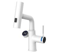 Bathroom Faucet with Pull Out Sprayer, 360° Swivel Lifting Kitchen LED Temperature Display, Single Handle Basin Faucet, Brass Sink 3 Spray Modes,Gun Gray (Black)