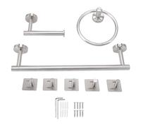 Bathroom Hardware Set 5 - Piece | 304 Stainless Steel Towel Rings/Bar/Tissue Holder | Modern Brushed Metal Finish for Bathroom/Kitchen/Living Room | Simple Installation