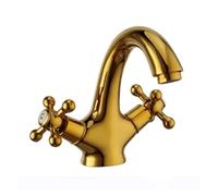 Bathroom Luxury Crystal Brass Gold Bathroom Basin Sink Faucet Deck Mounted Dual Handle and Cold Mix Tap Golden Faucets EL7426 Faucets (Color : Wheel Handle, Size : G9/16)