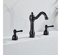 Bathroom Mixer Tap Retro Antique, 3 Holes Sink Mixer Taps, Cold and Hot Water Available, Two Handle Mixer Tap Basin Faucet, Black Antique (Color : Black)
