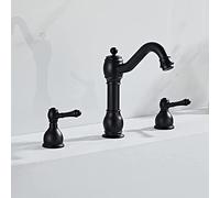 Bathroom Mixer Tap Retro Antique, 3 Holes Sink Mixer Taps, Cold and Hot Water Available, Two Handle Mixer Tap Basin Faucet, Black Antique (Color : Black)