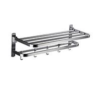 Bathroom Shelf Towel Racks for Bathroom Shelf with Foldable Towel Bar Holder,5 Hooks,Bathroom Rack No Drilling Stainless Steel Floating Shelves