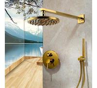 Bathroom Shower Set Brushed Gold Solid Brass Rainfall Shower Head Shower Faucet Ciling & Wall Mounted Shower Mixer Set