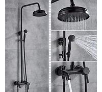 Bathroom Shower Set Faucet Bath Shower Mixer Tap 8 inch Rainfall Head Shower System Bathtub Faucet with Hand Spray Wall Mounted-Gold (Black Bronze A2)