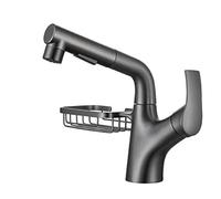 Bathroom Sink Faucet with Pull-Out Sprayer, Brass Bathroom Faucet, Shower Mode, Hot and Cold Water, Single Hole Lavatory Mixer Tap, Black
