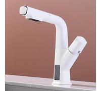 Bathroom Sink Faucet with Pull-Out Sprayer, Digital Display, Swivel, for Hot and Cold Water, Pull-Out Mixer, Gray(White)