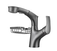 Bathroom Sink Faucet with Pull-Out Sprayer, Hot and Cold Dual-Function Brass Faucet, Gray(Gris)