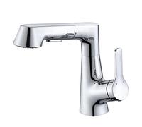 Bathroom Sink Faucet with Pull Out Sprayer, Swivel Brass Bathroom Faucet, Hot and Cold Water Tap for Bathroom Sink, Gray