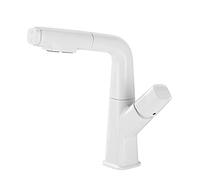 Bathroom Sink Mixer Tap with Pull Out Sprayer, Brass, Swivel, Single Hole, for Hot and Cold Water with Shower, Retractable Faucet for Bathroom, White(White)