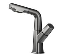 Bathroom Sink Mixer Tap with Pull Out Sprayer, Brass, Swivel, Single Hole, for Hot and Cold Water with Shower, Retractable Faucet for Bathroom, White(Gris)