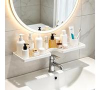 Bathroom Sink Shelf Over Faucet, Behind The Faucet Sink Organizer, Smart Sinks Organizer, Over The Sinks Shelf Bathroom, No Drill Compact Countertop Stand for Kitchen, Bathrooms, Shower (White-B)