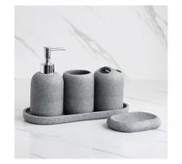 Bathroom Soap Dispenser Set Ensemble d'accessoires de Salle Bains, Distributeur Lotion, Porte-Brosse à Dents, Plateau, gobelet, Porte-Savon, Beige et Gris, 5 pièces(Grey)