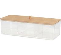 Bathroom Solutions | Pot à cosmétiques - 23x9,5 cm - Transparent avec couvercle en bambou - Rangement élégant