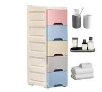 Bathroom Storage Cabinet, Narrow Kitchen Organizer, 5 Tier Drawer Unit with Casters, 7.09x11.81x31.5 Inches, Vertical Shelf System, for Apartment, Hotel, Rental, Restaurant, Business, Bathroom