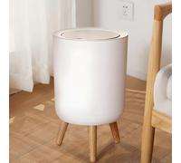Bathroom Trash cans with lids, White Office Trash Bin Plastic Garbage Can with Push Button, Nordic Waste Basket for Bedroom (1.8 Gal Round)