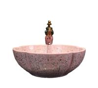 Bathroom Vessel Sinks Art Vintage Style Pink Flower Ceramic Above Counter Sink For Vanity Top