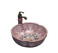 Bathroom Vessel Sinks Europe Style Pink Lucky Flower Ceramic Above Counter Sink for Vanity Top
