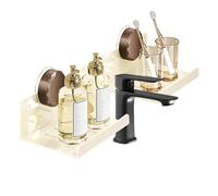 Bathroom Wall Shelf - 19.69x4.33x2.36in Suction Cup Rack for Counter Organization, Space Maximizing with Storage Function, Organizer Shelf for Toilet Laundry Kitchen Washroom, Carbon Steel White