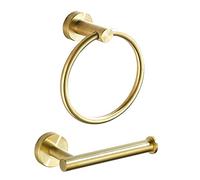 BATHSIR Lot de 2 Anneaux Porte-Serviettes dorés, matériel de Salle de Bain avec Porte-Papier Toilette et Porte-Serviette, Support Mural, Accessoires de Salle de Bain Or brossé en Acier Inoxydable