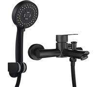 Bathtub Faucet Shower Set Stainless Steel Tub Faucet Single Handle Hand Shower with 5 Functions Bath Tap Hot and Cold Shower Tub Tap Wall-Mounted Shower Faucet,Brushed (Black)