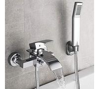 Bathtub Shower Set Wall Mounted Waterfall Bath Faucet, Bathroom Cold and Hot Mixer Taps Brass Chrome