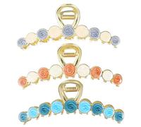 BATHVEVE 3pièces Pince à Cheveux Large Griffe Alliage Pour Coiffure Femme Décoration Cheveux Fines Épais Usage Bain Voyage