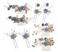 BATHVEVE Accessoires De Cheveux De Mariage à Fleurs Pour Femmes Lot De 2 Set De Peignes Fins Bleu Clair Et Blanc Style Forestier Chignons Et Coiffures Formelles