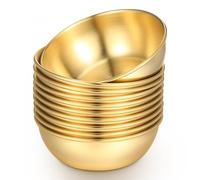 BATHVEVE Assiettes à Condiments Forme Délicate Ronde Lot de 10 en Acier Inoxydable Doré Résistantes à Haute Température, pour Sauces et Vinaigre en Restaurant ou Pendaison de Crémaillère
